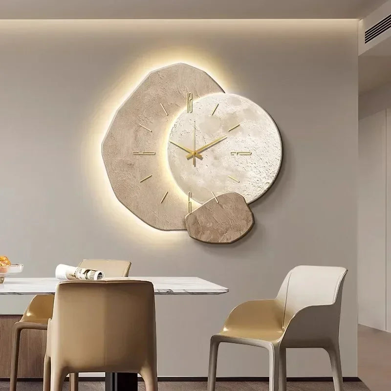 Wooden Wall Clock with USB Lamp Home Office Decor