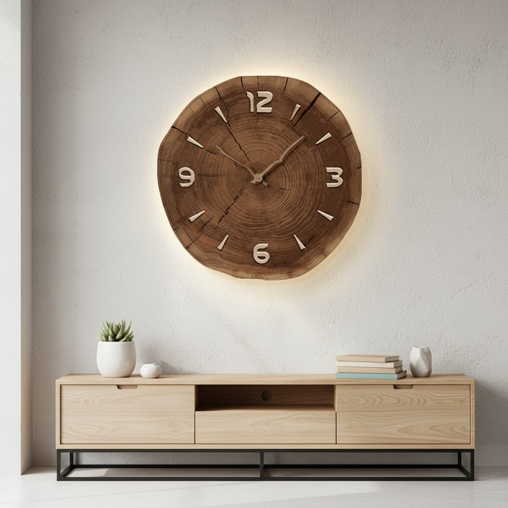 Wooden Wall Clock Circular Design Home Office Decor