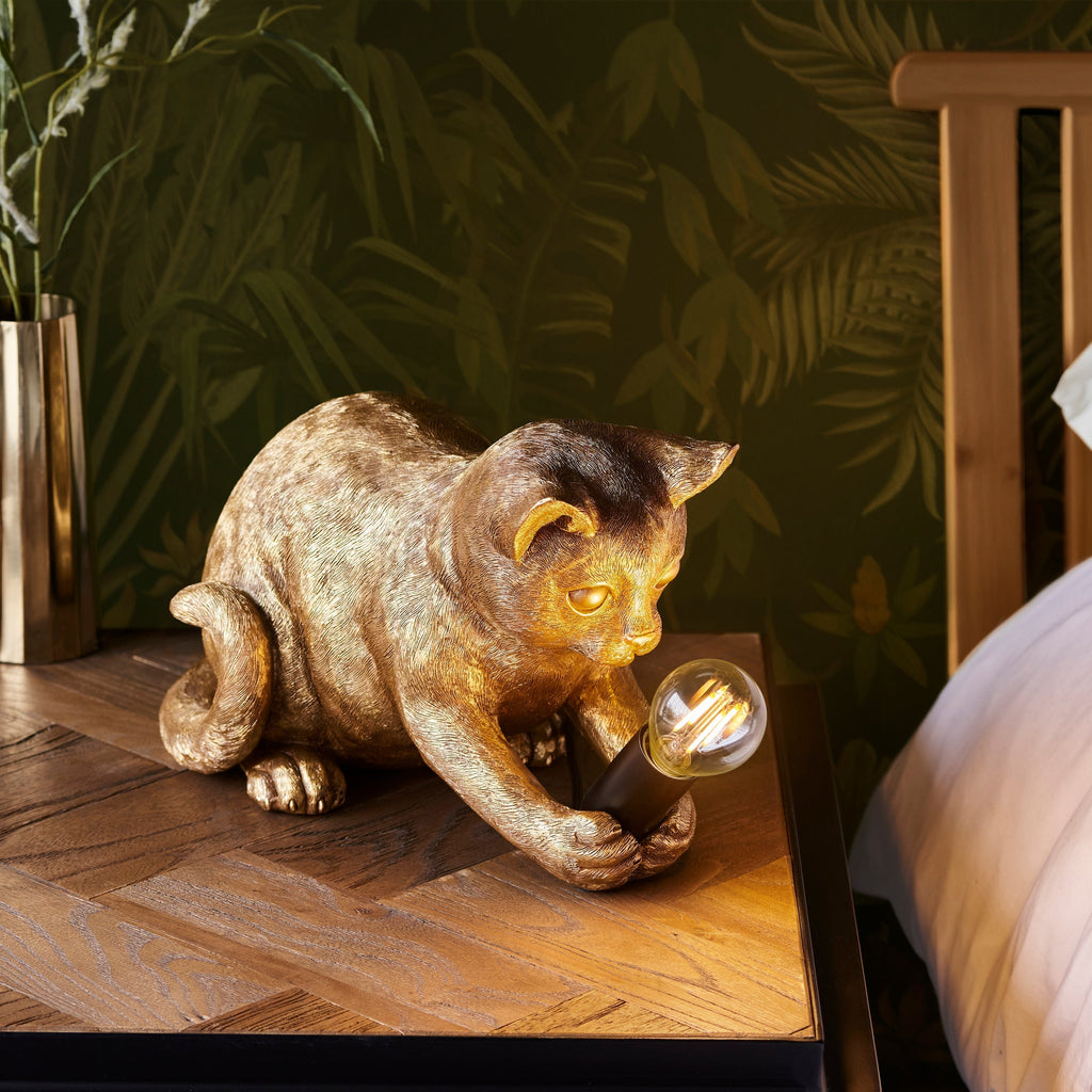 Decorative Golden Cat Table Lamp with Edison Bulb