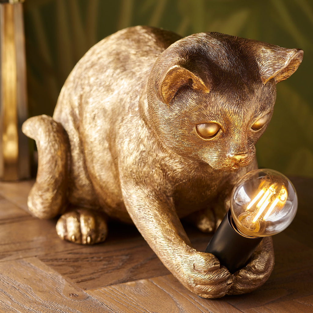 Decorative Golden Cat Table Lamp with Edison Bulb