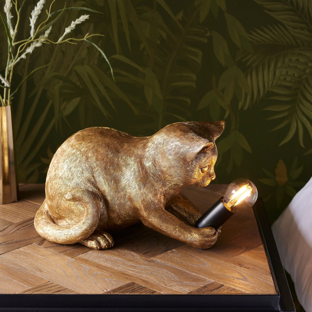 Decorative Golden Cat Table Lamp with Edison Bulb
