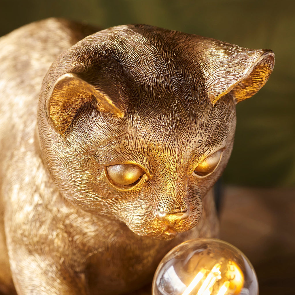 Decorative Golden Cat Table Lamp with Edison Bulb