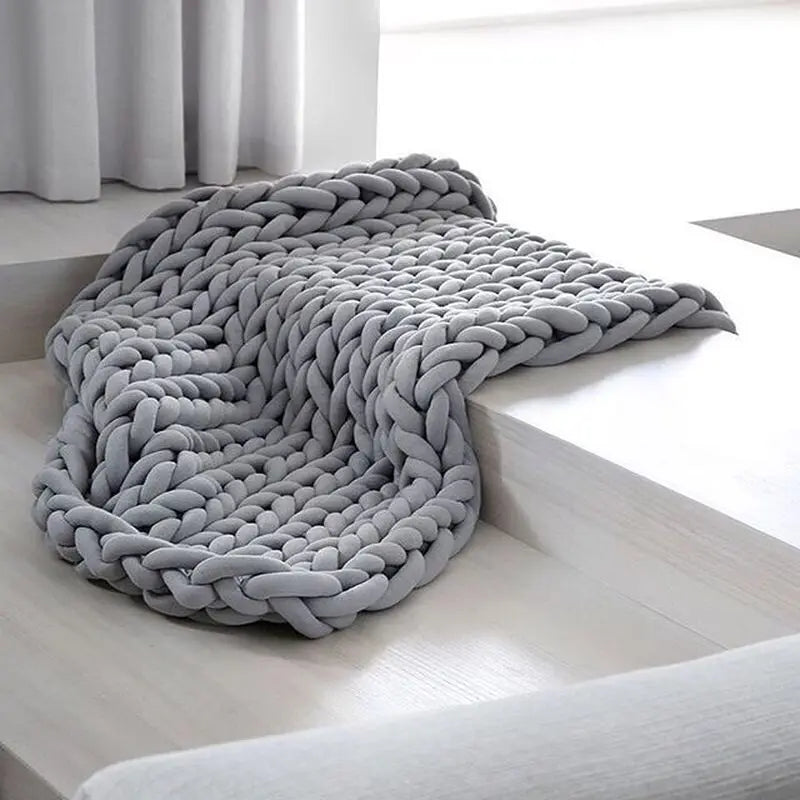 Chunky Knit Weighted Throw Blanket Handmade Oversized Cozy Blanket