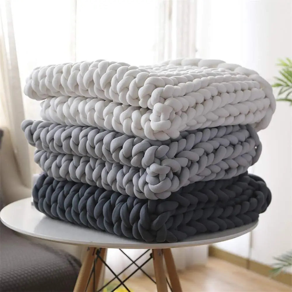 Chunky Knit Weighted Throw Blanket Handmade Oversized Cozy Blanket