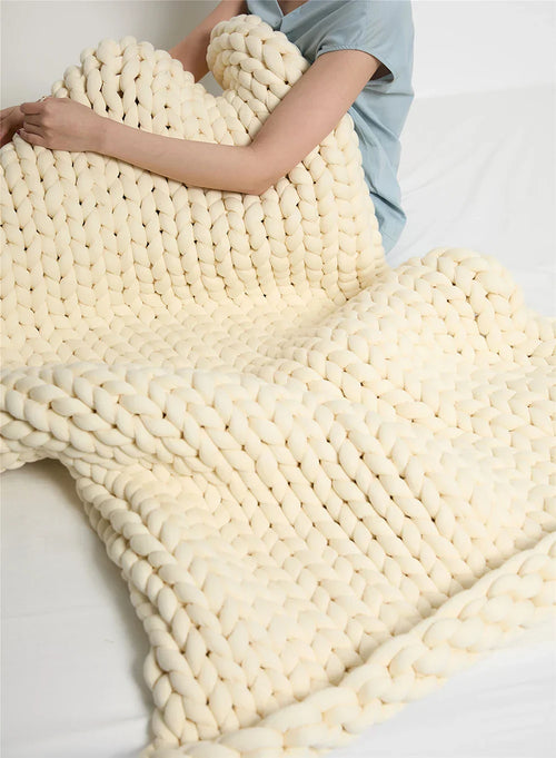Chunky Knit Weighted Throw Blanket Handmade Oversized Cozy Blanket