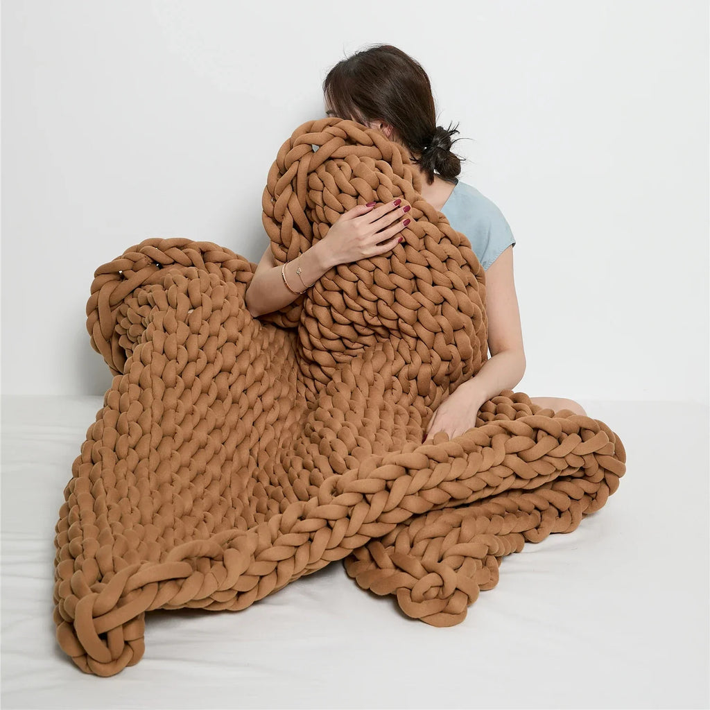 Chunky Knit Weighted Throw Blanket Handmade Oversized Cozy Blanket