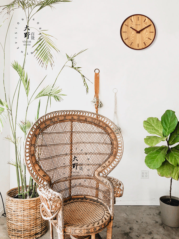 Round Wooden Wall Clock with Silent Quartz Movement