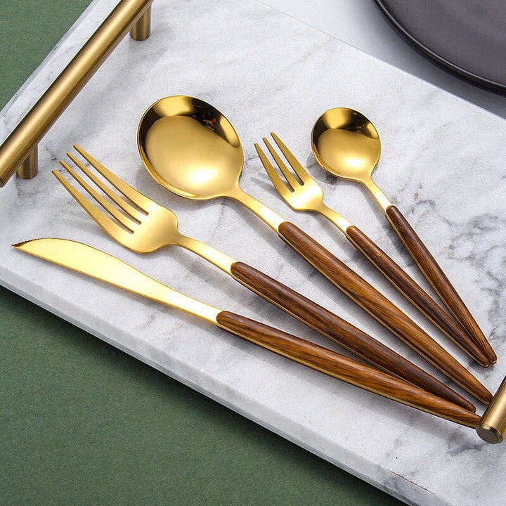 5 Piece Cutlery Set with Wood Handle