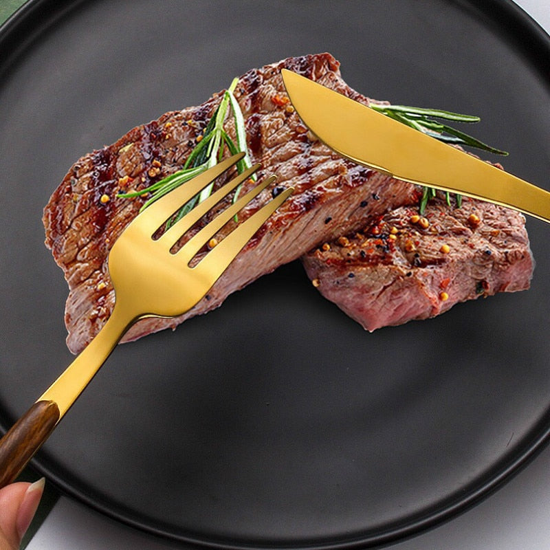 5 Piece Cutlery Set with Wood Handle