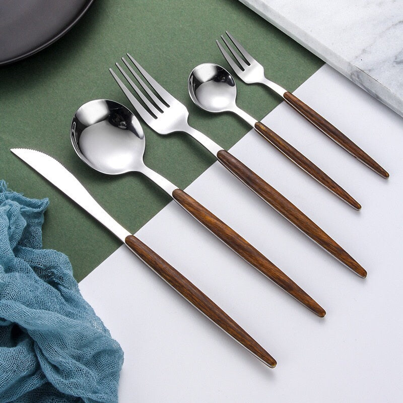 5 Piece Cutlery Set with Wood Handle