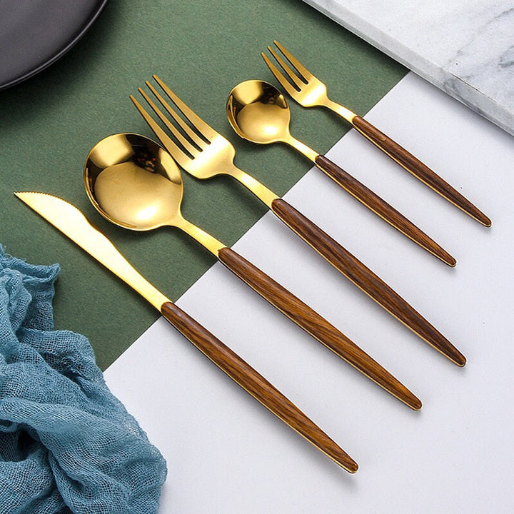 5 Piece Cutlery Set with Wood Handle