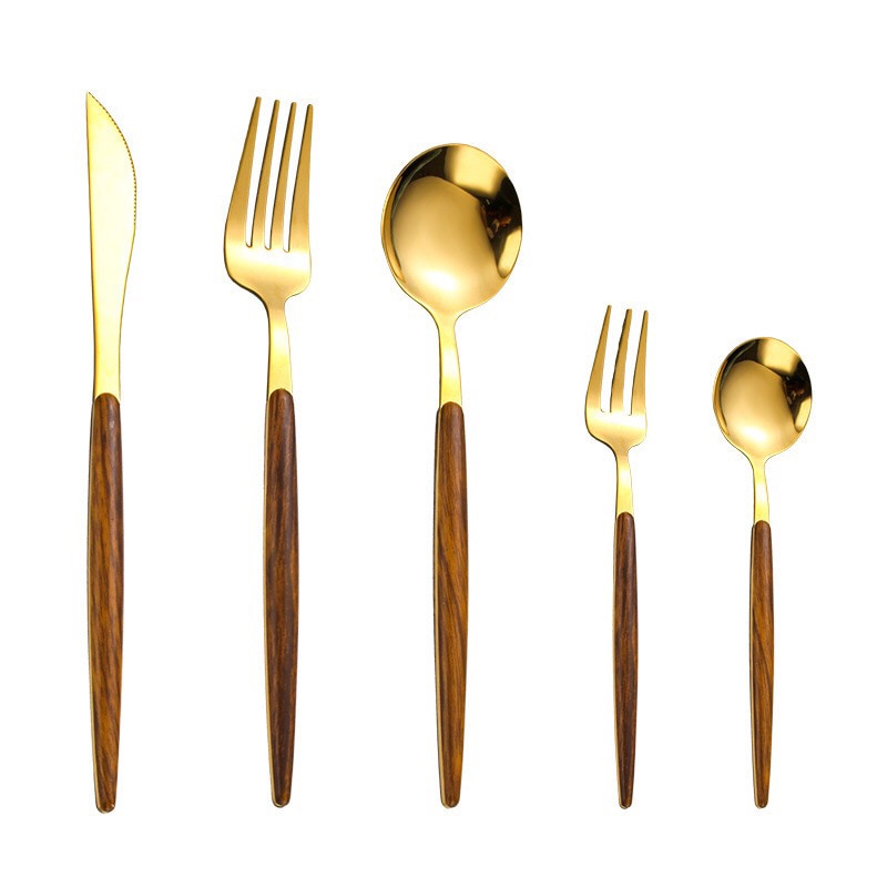 5 Piece Cutlery Set with Wood Handle