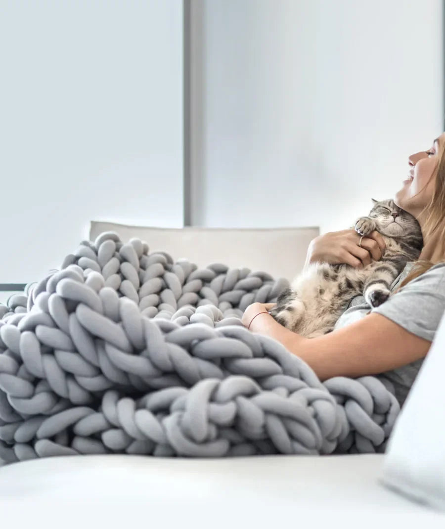 Chunky Knit Weighted Throw Blanket Handmade Oversized Cozy Blanket