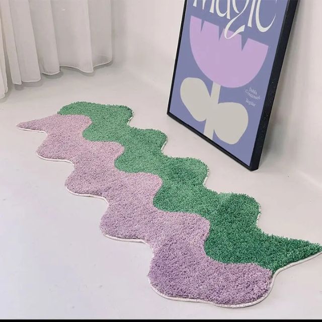 Abstract Wavy Runner Rug with Two Tone Design for Bedroom Floor
