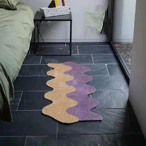 Abstract Wavy Runner Rug with Two Tone Design for Bedroom Floor