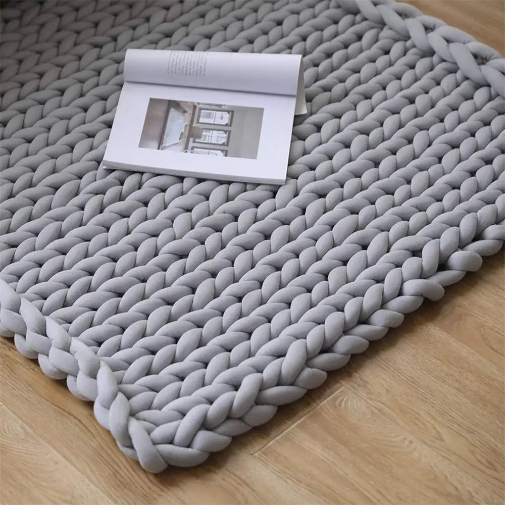 Chunky Knit Weighted Throw Blanket Handmade Oversized Cozy Blanket