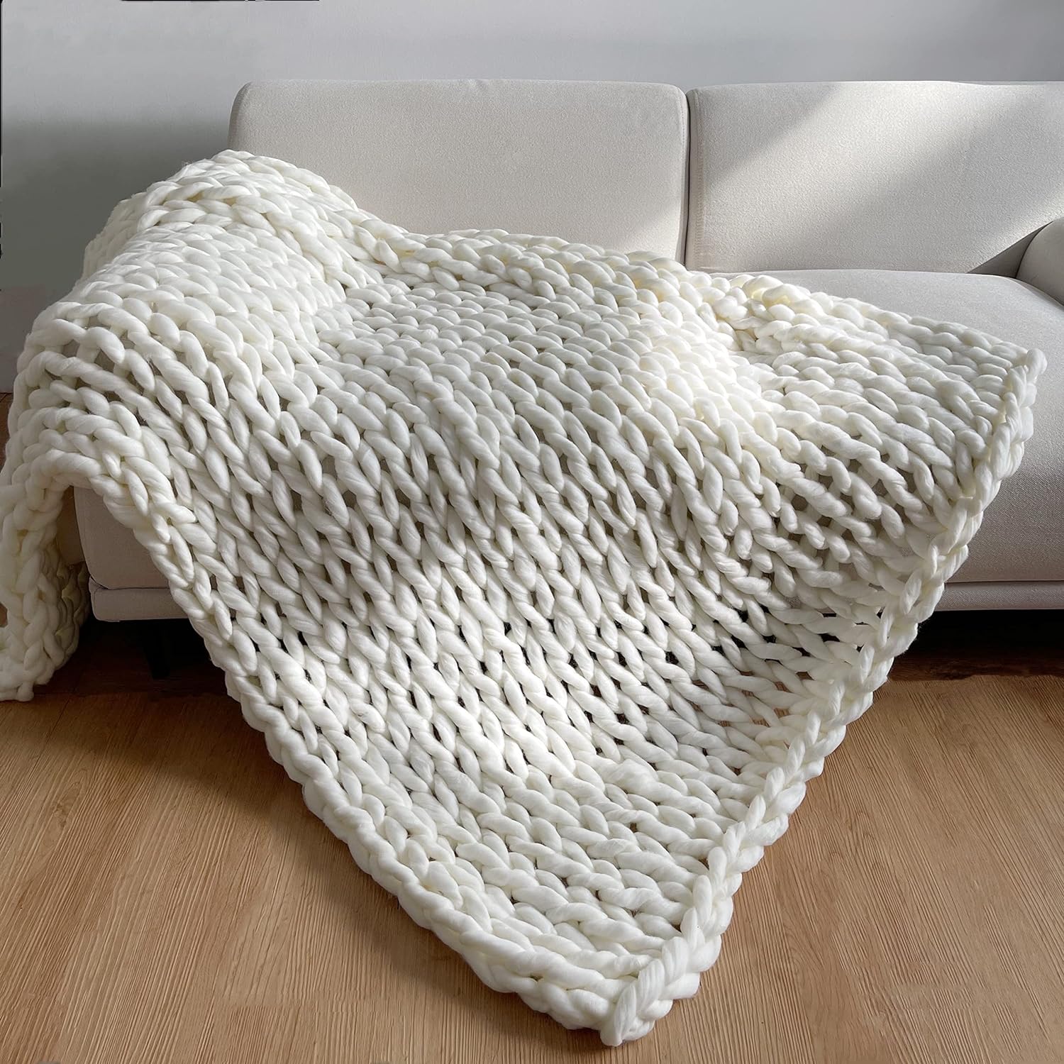 Chunky Knit Weighted Throw Blanket Handmade Oversized Cozy Blanket