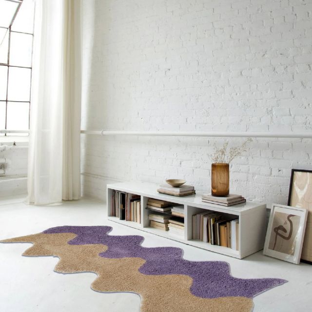 Abstract Wavy Runner Rug with Two Tone Design for Bedroom Floor