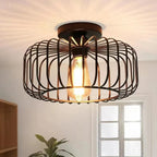Modern Industrial Flush Mount Ceiling Light with Metal Cage Shade
