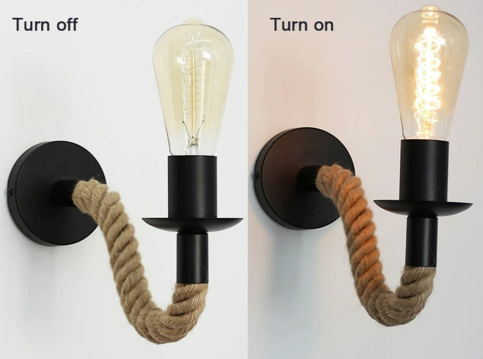 Vintage Rope Wall Sconce Lamp Rustic Industrial Wall Mounted Light