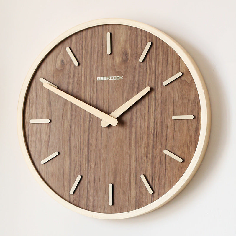 Round Wooden Wall Clock with Silent Quartz Movement