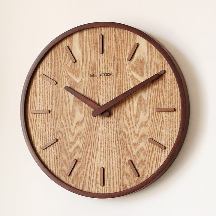 Round Wooden Wall Clock with Silent Quartz Movement