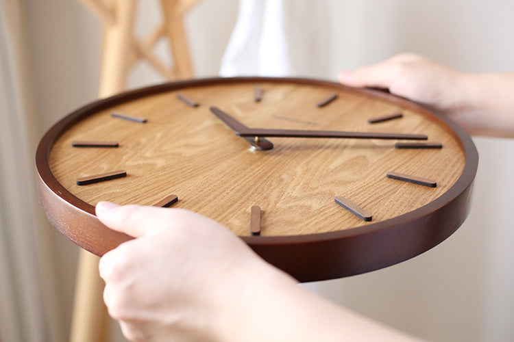 Round Wooden Wall Clock with Silent Quartz Movement