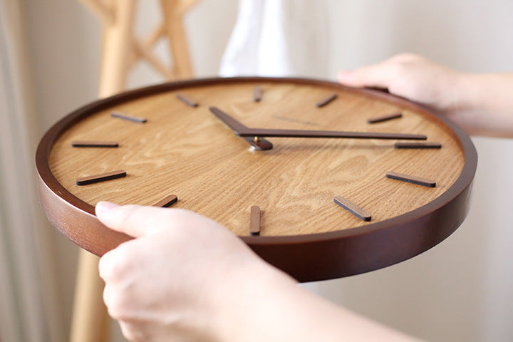 Round Wooden Wall Clock with Silent Quartz Movement
