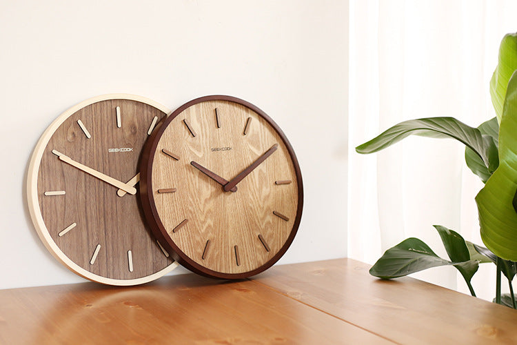 Round Wooden Wall Clock with Silent Quartz Movement