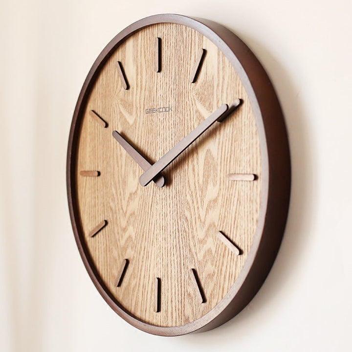Round Wooden Wall Clock with Silent Quartz Movement