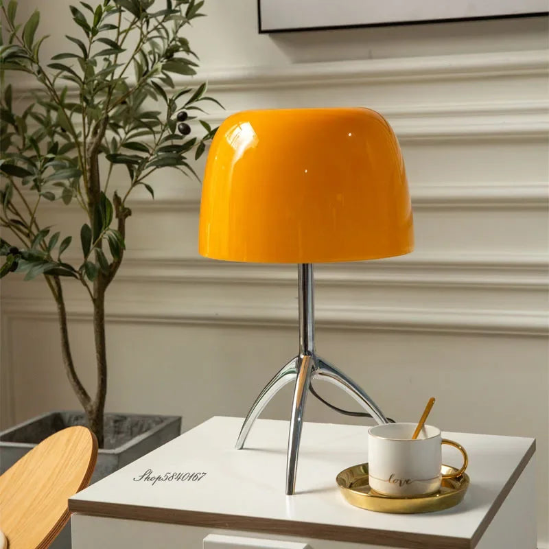 Modern Red Mushroom Table Lamp Nordic Tripod LED Desk Lamp