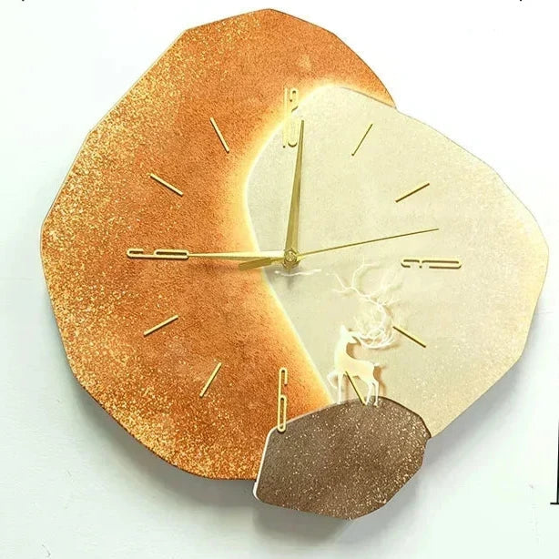 Wooden Wall Clock with USB Lamp Home Office Decor