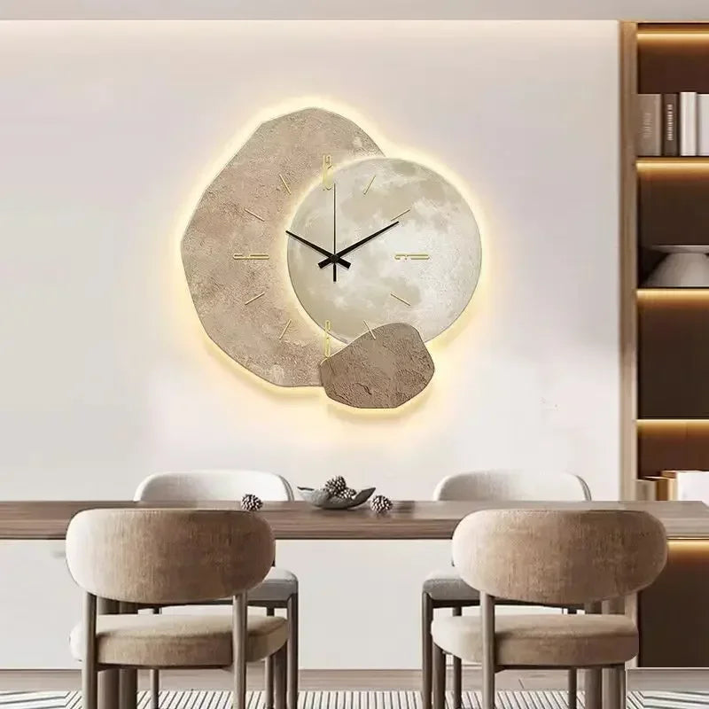 Wooden Wall Clock with USB Lamp Home Office Decor