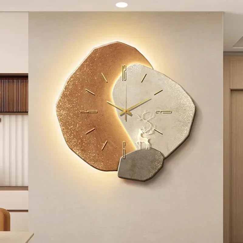 Wooden Wall Clock with USB Lamp Home Office Decor