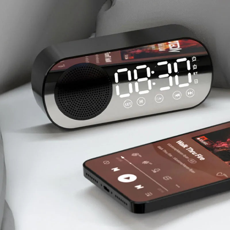 Digital Alarm Clock with Bluetooth Speaker and LED Display