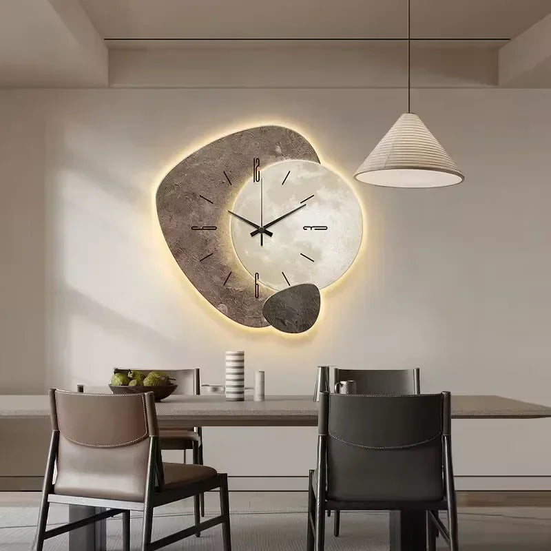 Wooden Wall Clock with USB Lamp Home Office Decor