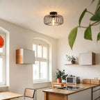 Modern Industrial Flush Mount Ceiling Light with Metal Cage Shade