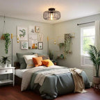 Modern Industrial Flush Mount Ceiling Light with Metal Cage Shade