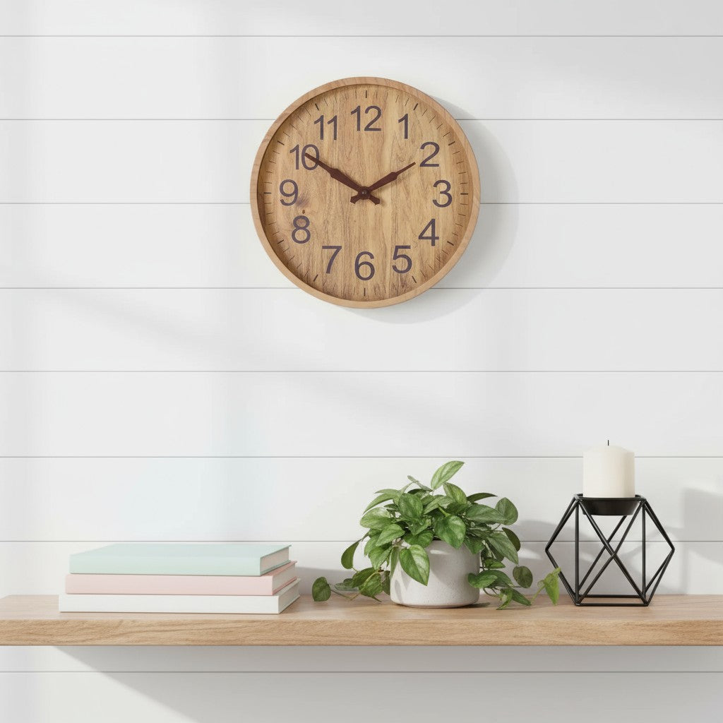 Wooden Circular Wall Clock Timepiece