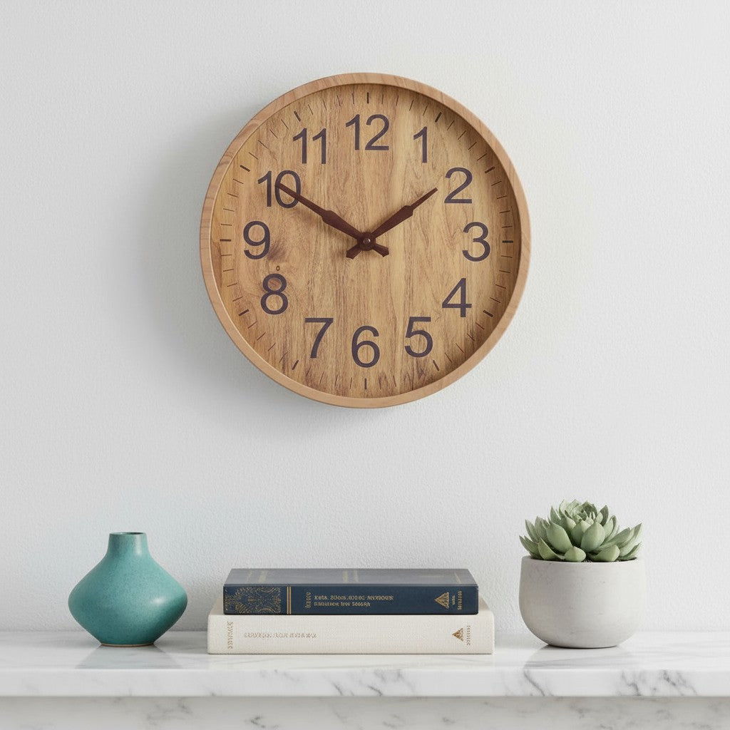 Wooden Circular Wall Clock Timepiece