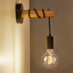 Industrial Wall Mount Bedside Lamp with Wooden Arm