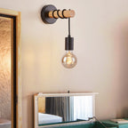 Industrial Wall Mount Bedside Lamp with Wooden Arm
