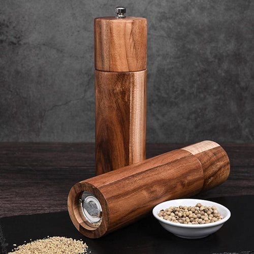 Acacia Wood Salt and Pepper Mill Set with Adjustable Ceramic Grinder