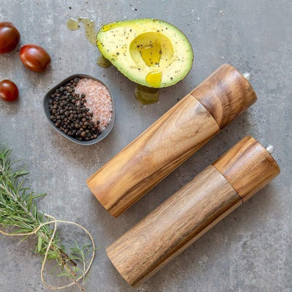Acacia Wood Salt and Pepper Mill Set with Adjustable Ceramic Grinder