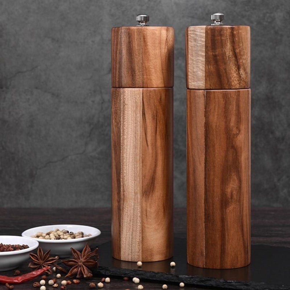 Acacia Wood Salt and Pepper Mill Set with Adjustable Ceramic Grinder