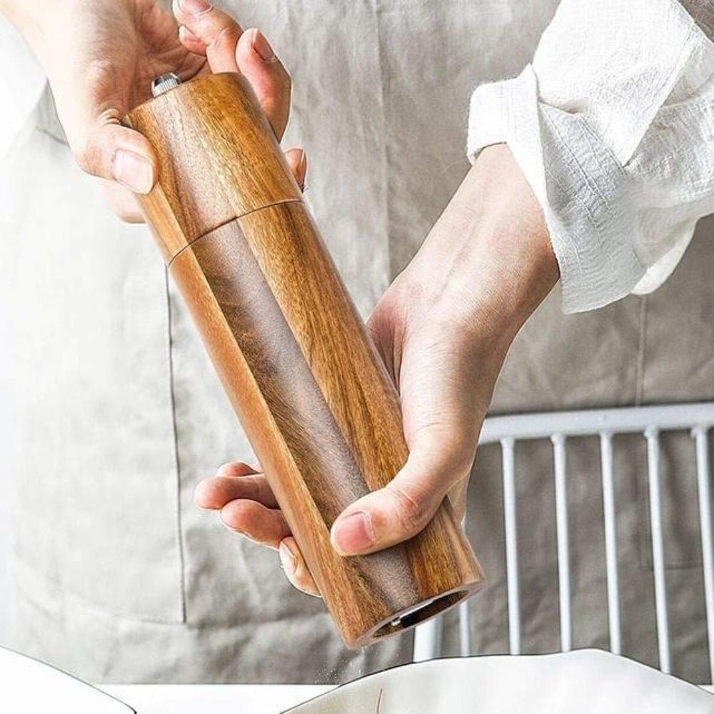 Acacia Wood Salt and Pepper Mill Set with Adjustable Ceramic Grinder