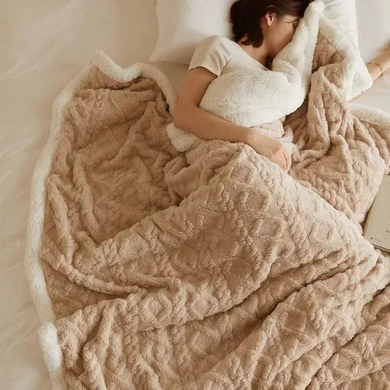 Soft Lambswool Sherpa Throw Blanket with Microfleece Layer