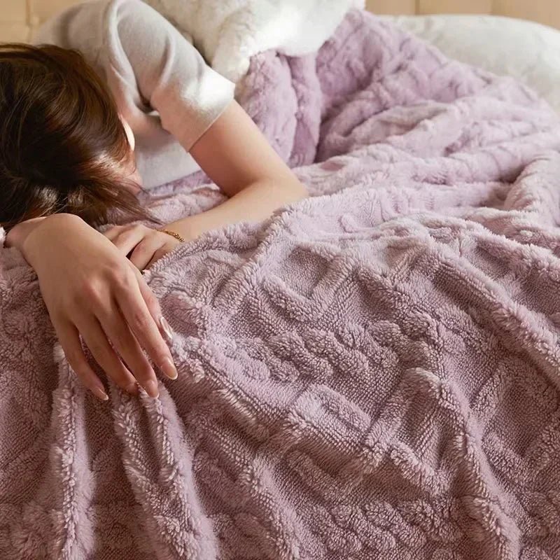 Soft Lambswool Sherpa Throw Blanket with Microfleece Layer