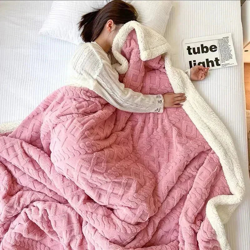 Soft Lambswool Sherpa Throw Blanket with Microfleece Layer