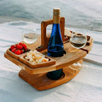 Portable Folding Wooden Picnic Table with Wine Bottle